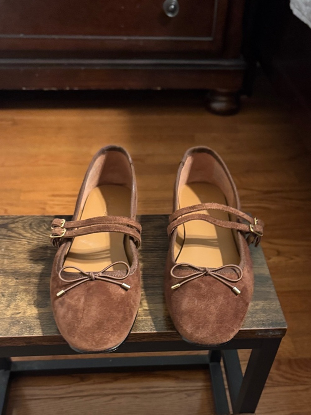 Madewell Brown Suede Mary Jane Flats with Bow Detail